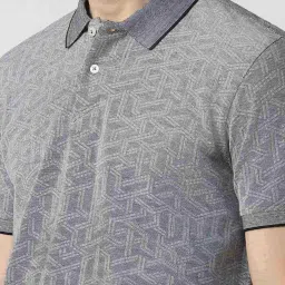 Van Heusen Grey Cotton Regular Fit Printed Polo T-Shirt image 4