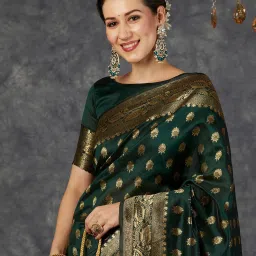 Satrani Green Art Silk Woven Saree With Unstitched Blouse image 4