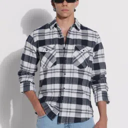 showoffff SHOWOFF Navy Relaxed Fit Checks Shirt-picture-18