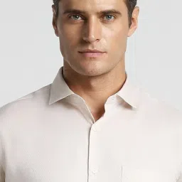 Peter England Beige Cotton Regular Fit Texture Shirts image 4