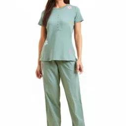 Sweet Dreams Marine Green Cotton Printed T-Shirt Pyjama Set-picture-14