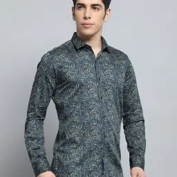 Monte Carlo Green Cotton Regular Fit Printed Shirt image 4