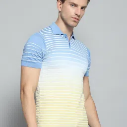 Monte Carlo Yellow & Blue Cotton Regular Fit Striped Polo T-Shirt image 4