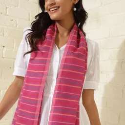 Fabindia Pink Cotton Striped Dupatta image 4