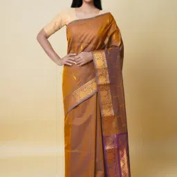 Unnati Silks Copper Brown Cotton Woven Saree With Unstitched Blouse-picture-18