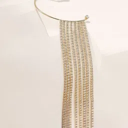 Zaphariq Gold Plated Cubic Zirconia Studded Tasselled Geometric Korean Ear Cuff image 4