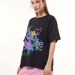 Bewakoof Jet Black Print Cotton Relaxed Fit T-Shirt-image-23