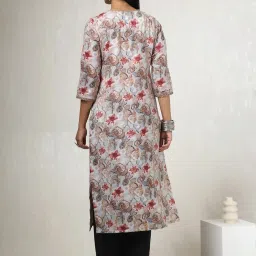 Soch Powder Blue Linen Floral Print Kurta image 4