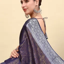 Soch Womens Navy Blue Ethnic Motifs Woven Design Jacquard Weave Art Silk Saree image 4