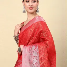 Soch Womens Red Geometric Woven Design Jacquard Weave Art Silk Saree image 4