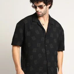 Campus Sutra Black Loose Fit Self Pattern Shirt image 4