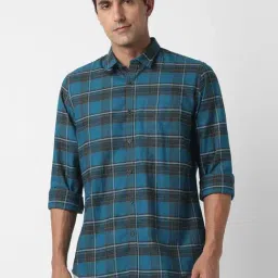 Peter England Blue Slim Fit Checks Shirt-picture-30