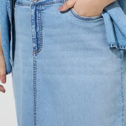 Gia by Westside Light Blue High-Rise Denim Skirt image 4
