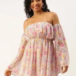 Forever 21 White Blouson Floral Print Dress-image-64