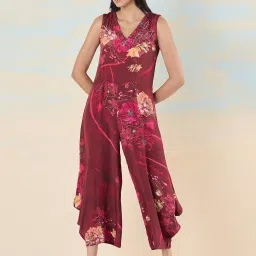 navyasa by liva Maroon Floral Print Jumpsuit image 4