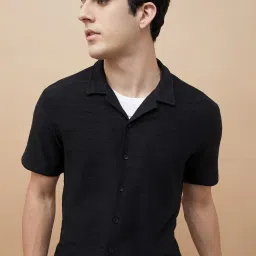 Fame Forever By Lifestyle Black Regular Fit Texture Shirt image 4