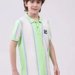 Monte Carlo Boys Green Regular Fit Striped T-Shirt image 3