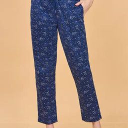 Enamor Medieval Blue Cotton Floral Print Lounge Track Pants-image-64