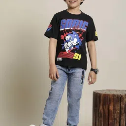 Kidsville Black & Blue Cotton Printed Sonic Classic T-Shirt image 4