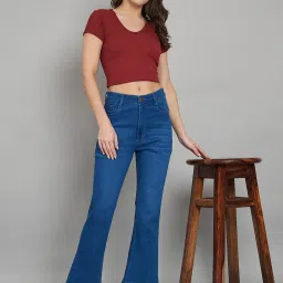 Angelfab Blue Cotton Flared Fit High Rise Jeans image 4