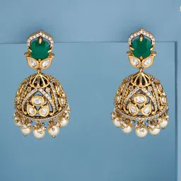 Kushal's Fashion Jewellery Victorian-Plated Dome Shaped Kundan Studded Jhumkas-picture-10