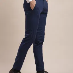 Turtle Blue Slim Fit Chequered Trousers image 4
