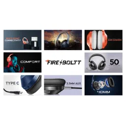 Fire-Boltt Sonic Over the Ear Wireless BT Headphone with 50H Battery & Type C Fast Charging (Black) image 4