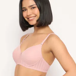 Clovia Pink Regular Fit Self Pattern Bra image 4