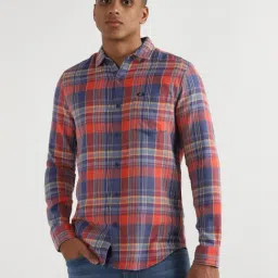 Lee Orange Cotton Slim Fit Checks Shirt-image-25