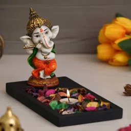 eCraftIndia Multicolor Polyresin Baal Ganesh Showpiece & Fragnanced Petals and Tealight-image-94