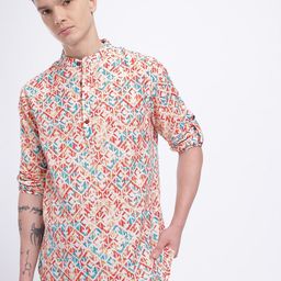 Anouk Rustic Geometric Print Roll Up Sleeves Kurta-picture-40