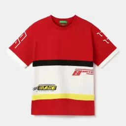 United Colors of Benetton Kids Red Cotton Color Block T-Shirt-picture-32
