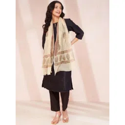 Fabindia Beige Cotton Silk Printed Stole-picture-19