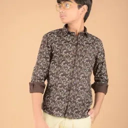 Crimsoune Club Boys Brown Cotton Floral Shirt-picture-29