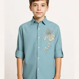 Charchit Boys Blue Cotton Embroidered Comfort Fit Shirt-picture-40