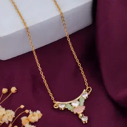 SZN Set Of 2 Stainless Steel Gold-Plated Artificial Stones Studded Necklaces image 4