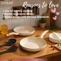 Cookaid ?Cream Aluminium Neo Glide Series Non Stick PTFE Fry Pan - Set of 4 image 4