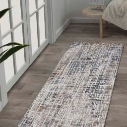 Obsessions Beige & Charcoal Polypropylene & Polyester Abstract Bedside Runner-picture-17
