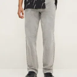 nuon men Nuon by Westside Light Grey Washed Relaxed-Fit Mid-Rise Jeans image 1