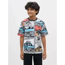 Jack & Jones Junior Boys Bright White Cotton Abstract Print Regular Fit T-Shirt image 2