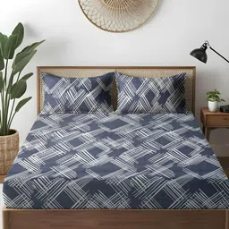 WEAVE AND DECOR White Printed Pure Cotton Feel 300TC Fitted Queen Bedsheet Set-1.82mx1.82m-image-83