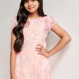 AND girl Peach Floral Print Dress-image-0