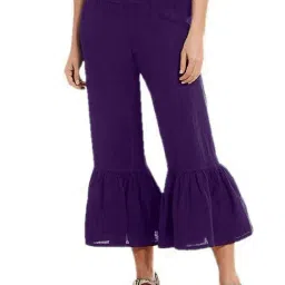 PATRORNA Purple Cotton Blend Relaxed Fit Mid Rise Capris-picture-34