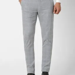 Peter England Grey Slim Fit Checks Trousers-picture-35