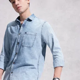 WROGN Faded Chambray Pure Cotton Casual Shirt-image-2