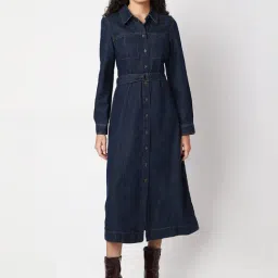 Vero Moda Dark Blue Cotton Regular Fit Shirt Dress-picture-18