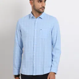 Turtle Light Blue Cotton Slim Fit Chequered Shirt-picture-35