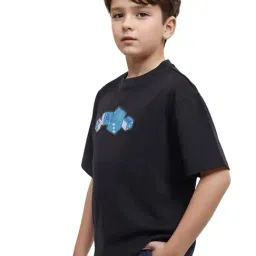 Rare Ones Boys Black Cotton Applique T-Shirt image 4