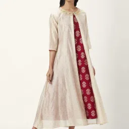Rangmanch by Pantaloons Beige & Red Printed A-Line Double Layred Dress-picture-18