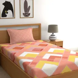 Home Ecstasy 140TC 100% Cotton Geometric Peach Single Bedsheet with 1 Pillow Cover-picture-16